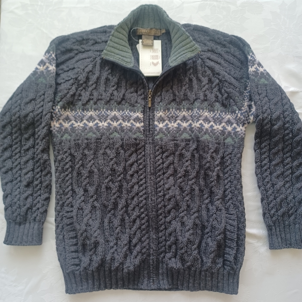 INIS CRAFTS MERINO WOOL ZIP SWEATER NWT LARGE